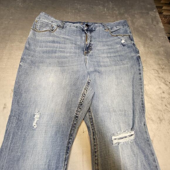 Seven7 Jeans Womens 20W Light Wash Tummyless High Rise Flare Distressed Stretch - Picture 2 of 10